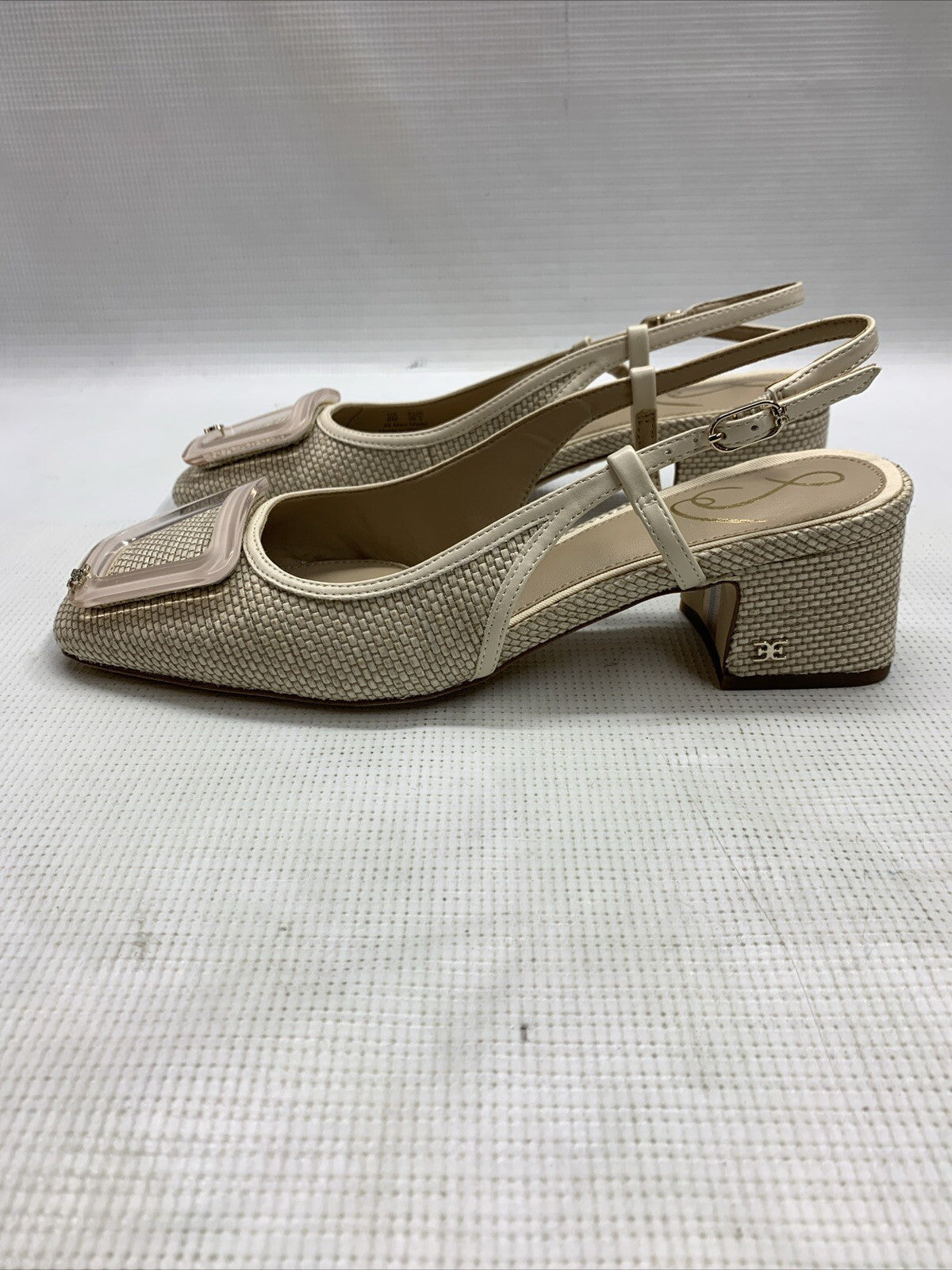 Sam Edelman Women Tracie Heel Size 8M Natural Weave Squared Toes Slingback Strap