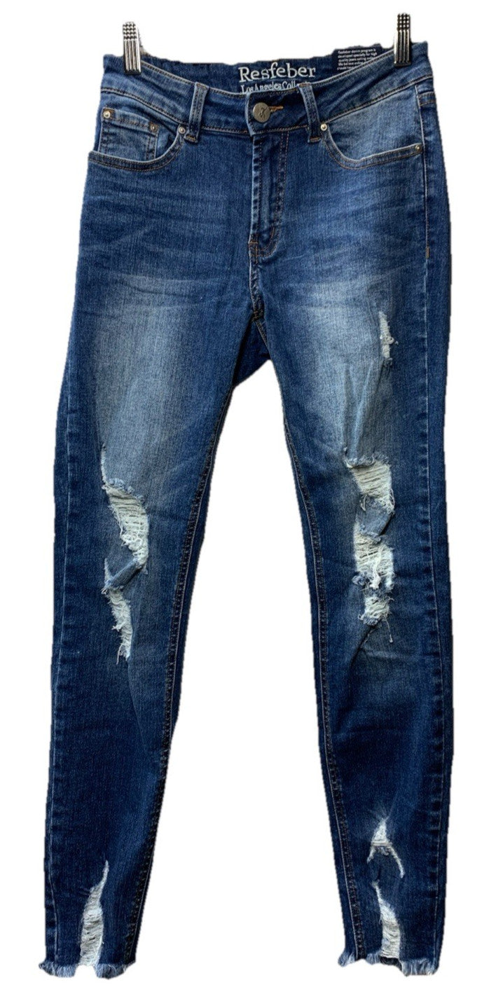 Resfeber Women's Ripped Boyfriend Jeans Stretch Skinny Jean Size 4 Long Pants