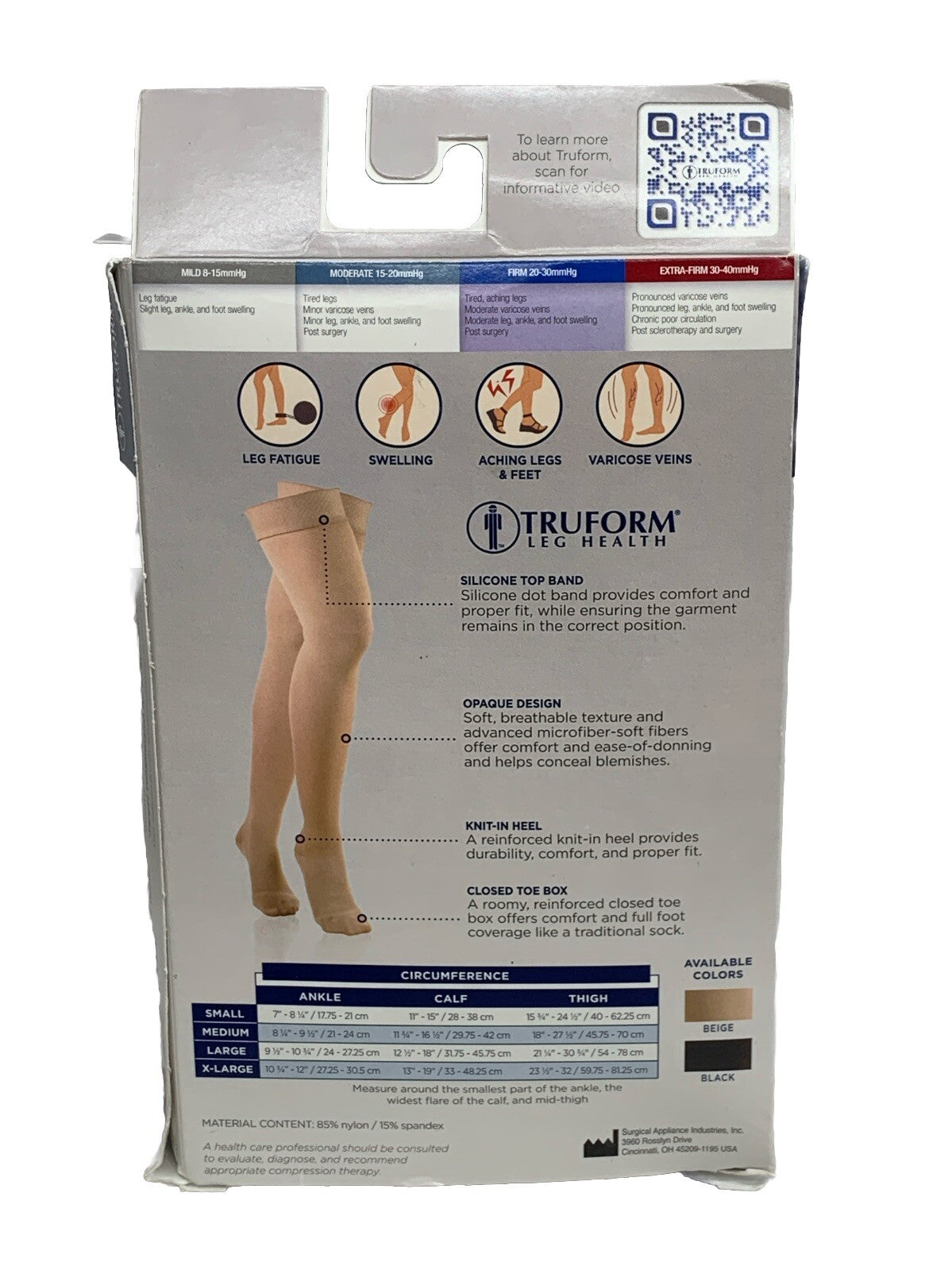 TRUFORM Leg Health 20-30mmHg Opaque Thigh High Stockings Beige Large Open Toe