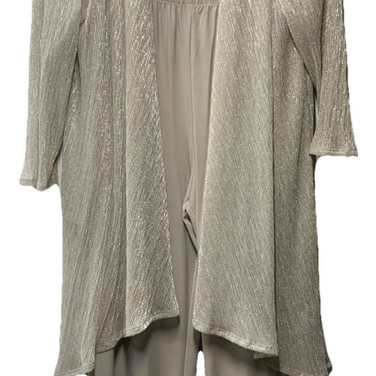 R&M Richards Womens 3 Piece Set Pants Open-Front Blazer Size 12 Champagne 445786