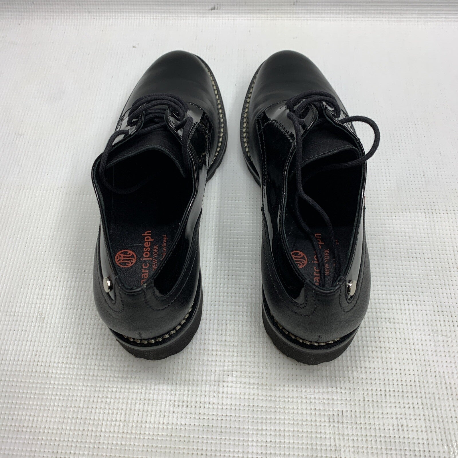 Marc Joseph Black Nappa Patent Columbus Shoes Circle Oxfords Size 6.5 Lace-up