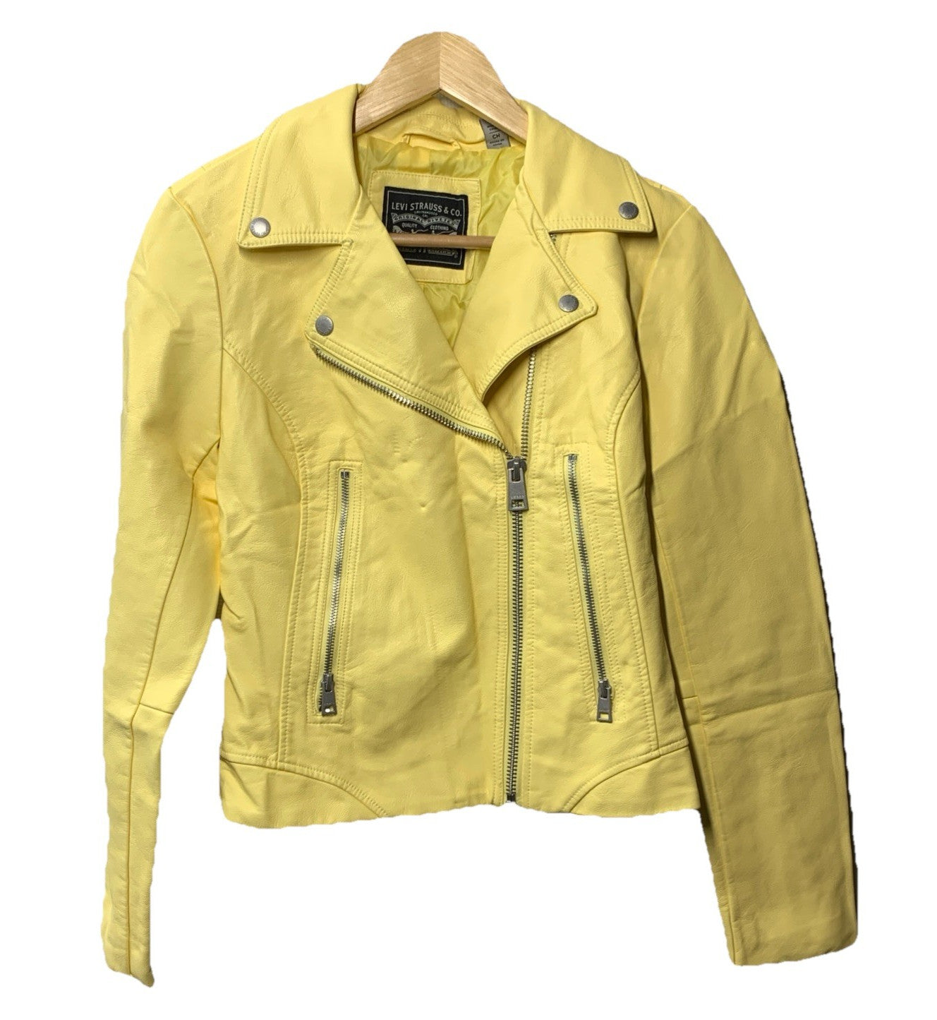 Levis Jacket Womens S Yellow Long Sleeve Moto Biker Cafe Racer Zip Coat LW1RU538