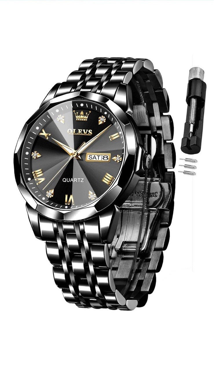 OLEVS Watch for Men Diamond Business Dress Analog Quartz Stainless Steel Waterpr