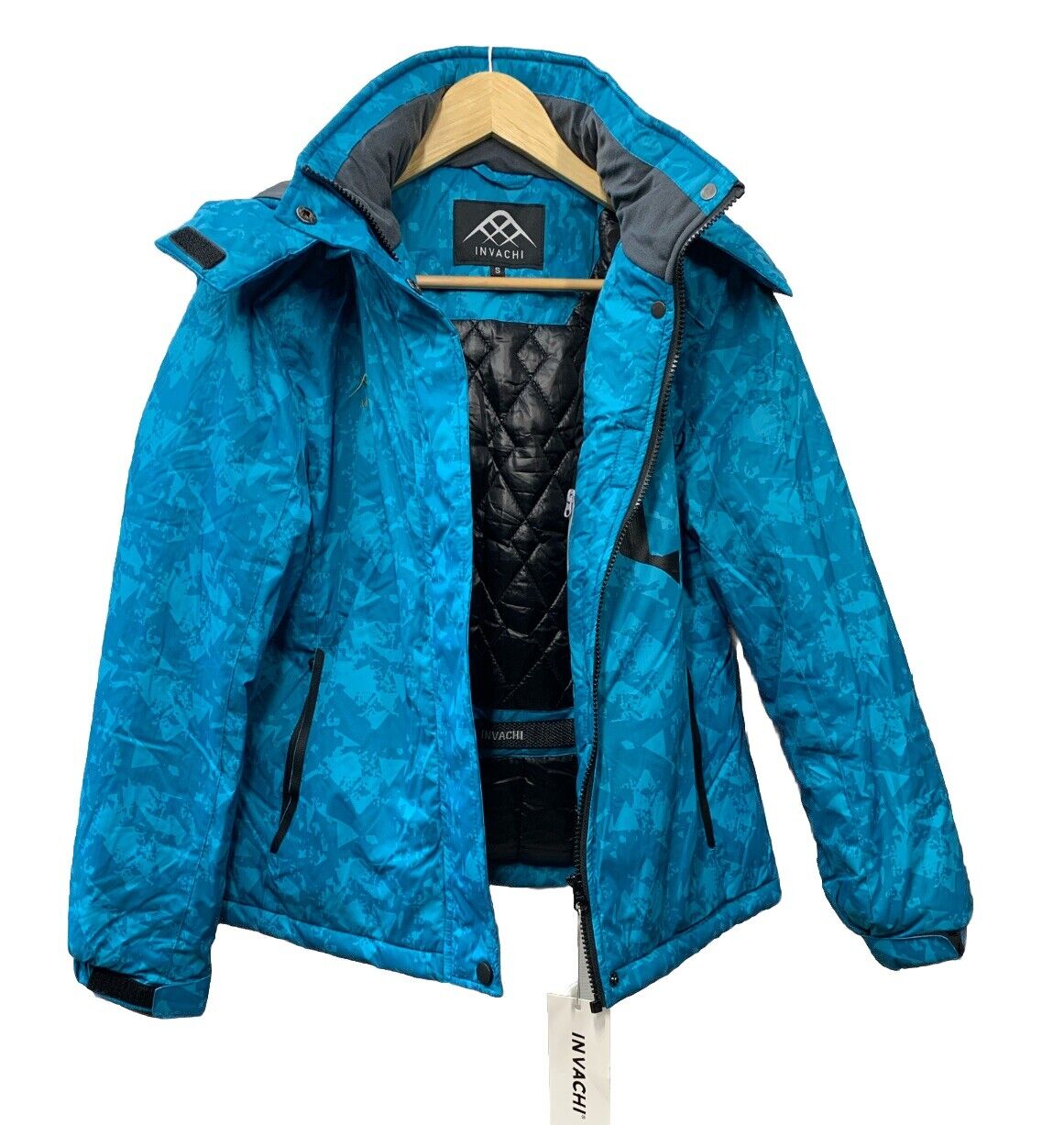INVACHI Men's Waterproof Ski Jacket Hooded, Size Small Light Blue Long Sleeve