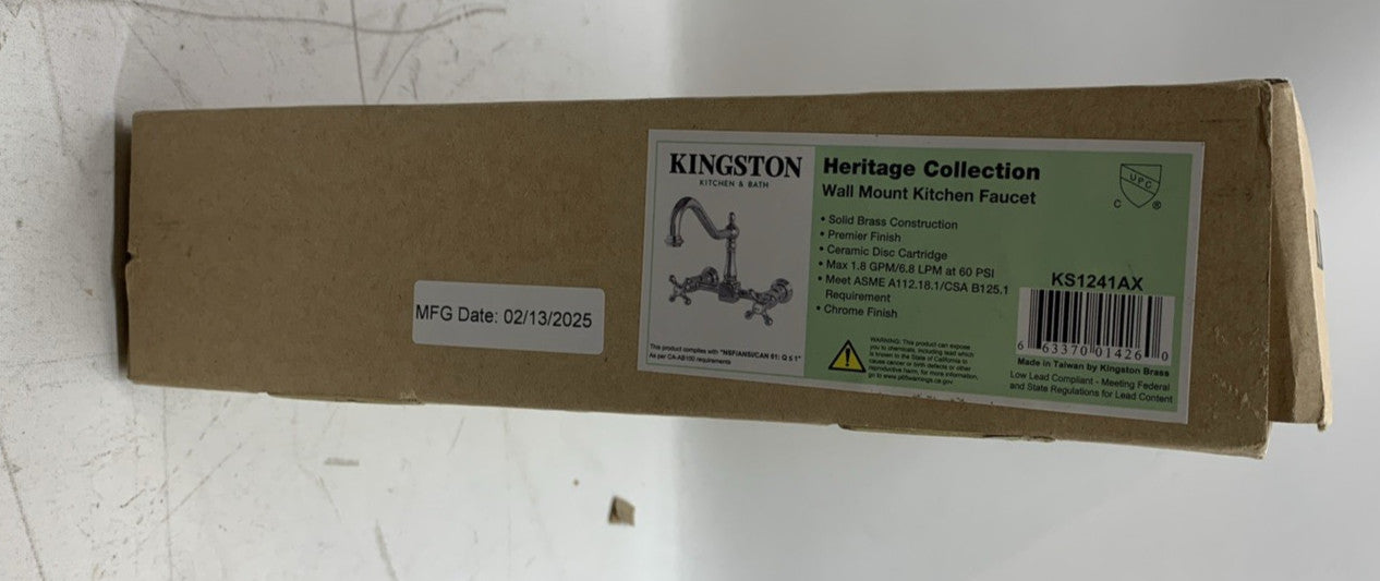 Kingston Brass KS1241AX Heritage Wall Mount Bridge Kitchen Faucet Polished Chro