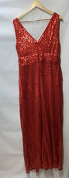 Kate Kasin Long V-Neck Sequined Sparkling Evening Bridesmaid Dress Size 14, Red