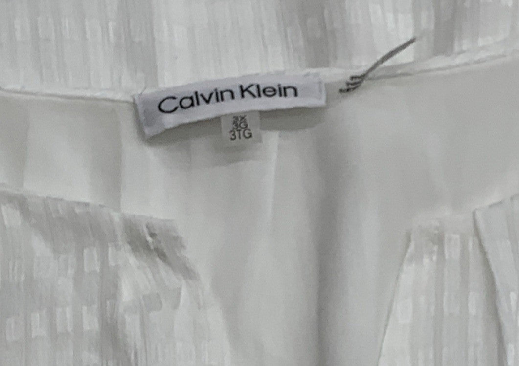 Calvin Klein Women's Short Sleeve Jaquard V-nevk Top White W4DAQ679 Size 3X