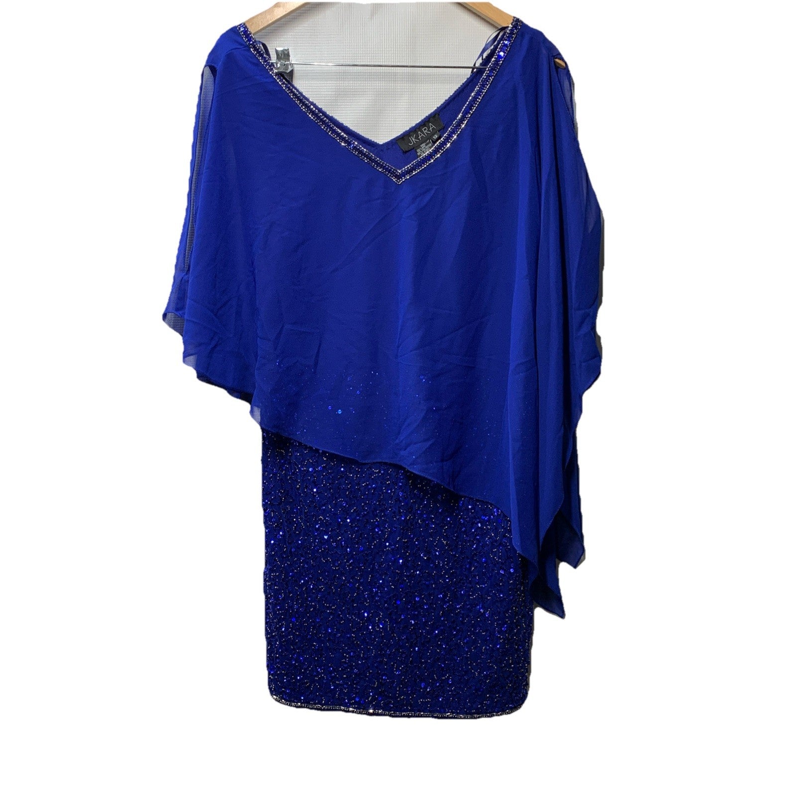 J Kara JKARA Women's Caplet Short Cocktail Beaded Sequins Blue Dress Size 12