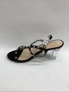 Perphy Rivets Heel Slingback T-Strap Chunky Clear Heels Studded Sandal 7 Black