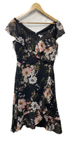 London Times Women's Petite Chiffon Above The Knee Ruffle Dress Size 6 Black