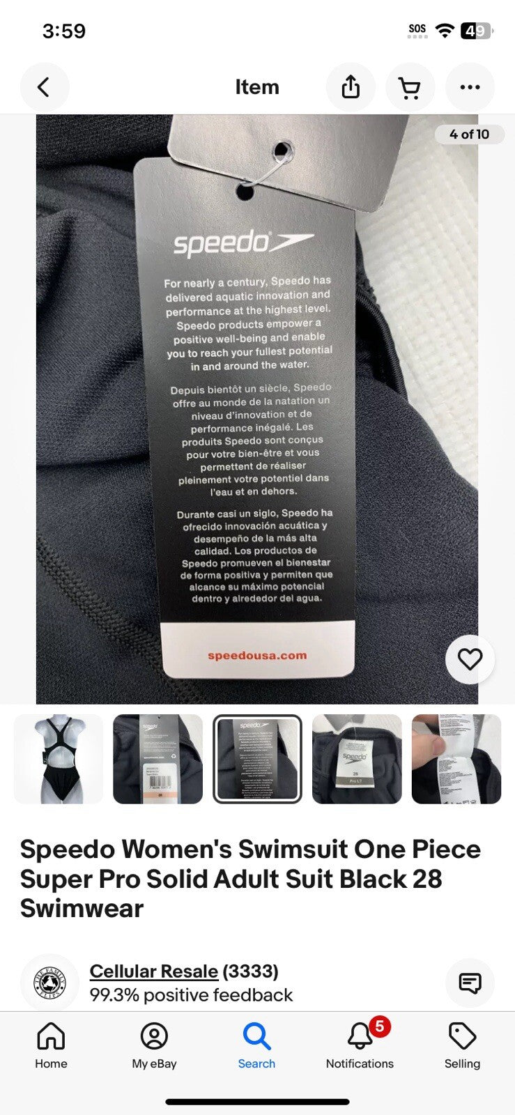 Speedo Women's Swimsuit One Piece Super Pro Solid Adult Suit Black 28 Swimwear