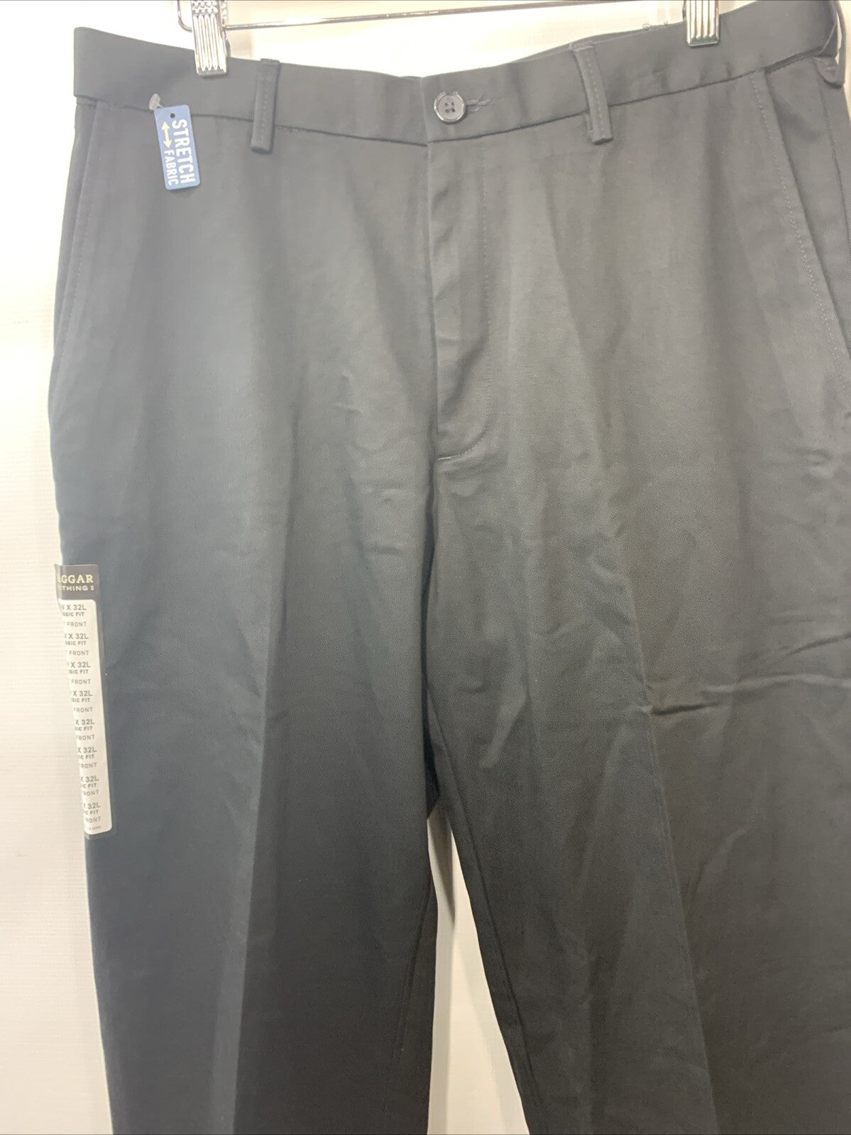 Haggar Mens Premium Khaki Classic Fit Flat Front Hidden Comfort-Black 34 X 32L