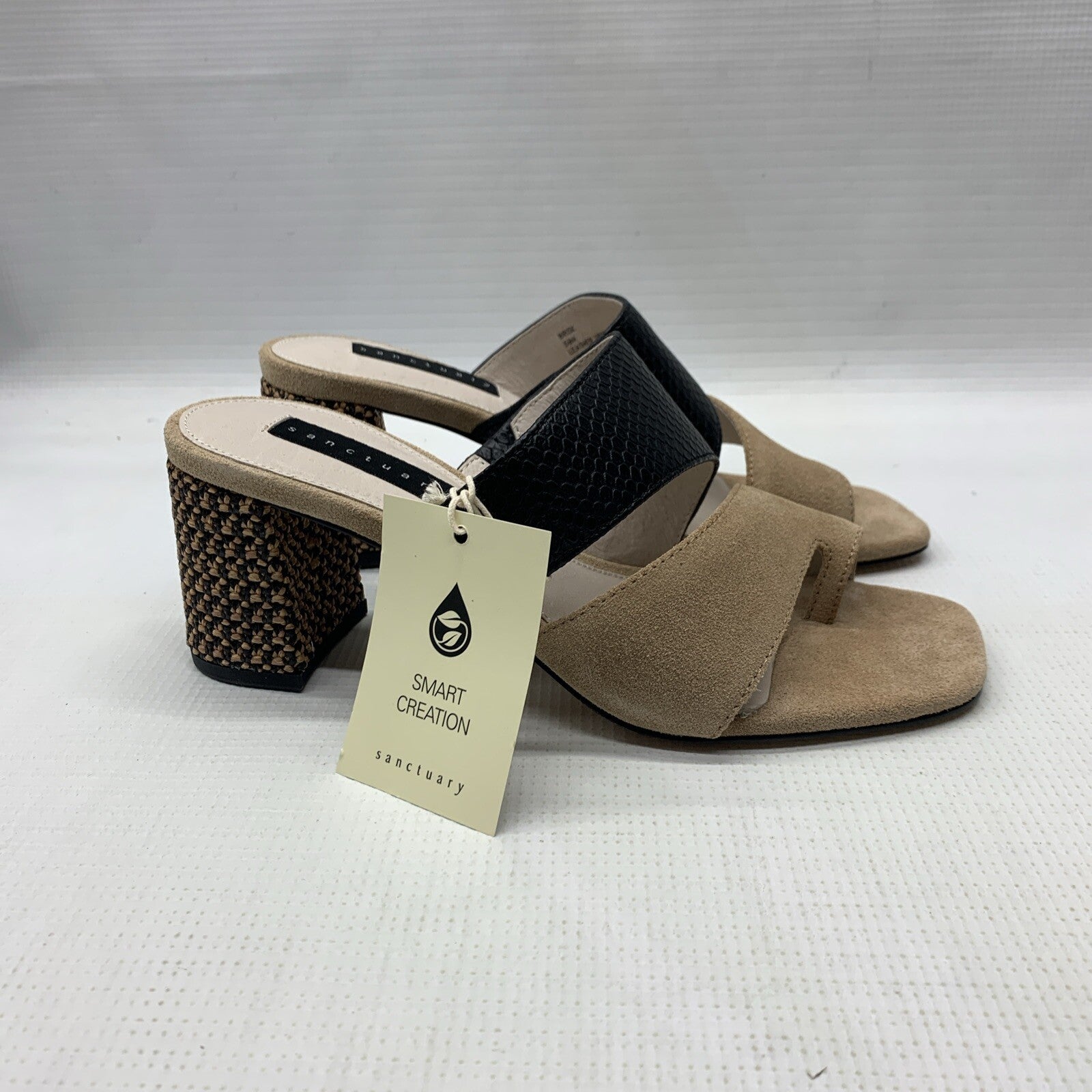 Sanctuary Women's Leather Cafe and Black Brisk Heeled Sandals Size 5.5 Slip-on