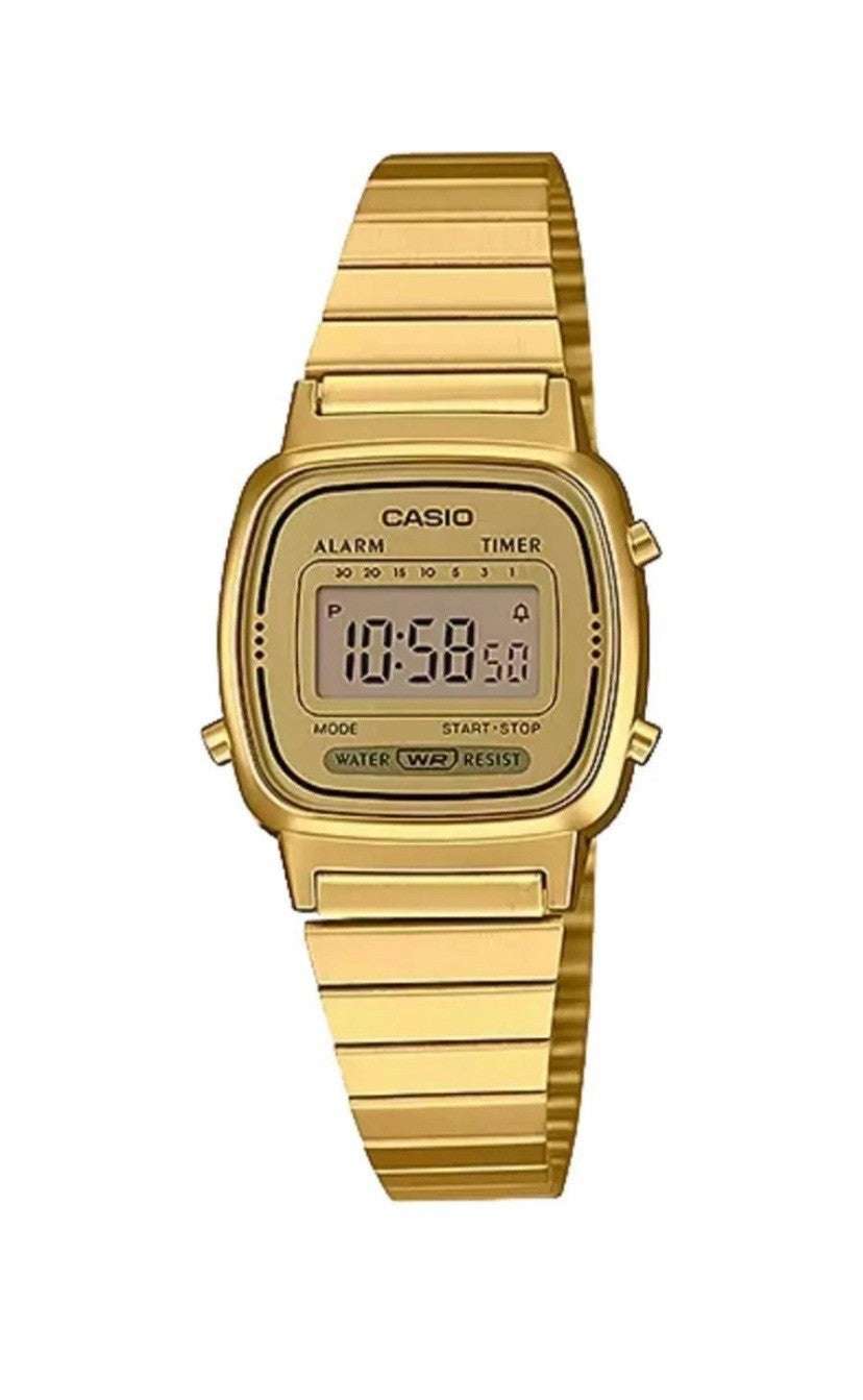 Casio Women's Quartz Digital Alarm Gold-Tone Band Casual Wristwatch LA670WGA-9CF