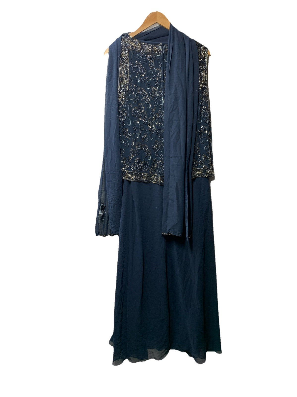 J Kara Women's  Embellished Top Mock 2 Piece Dress with Scarf Size 14w