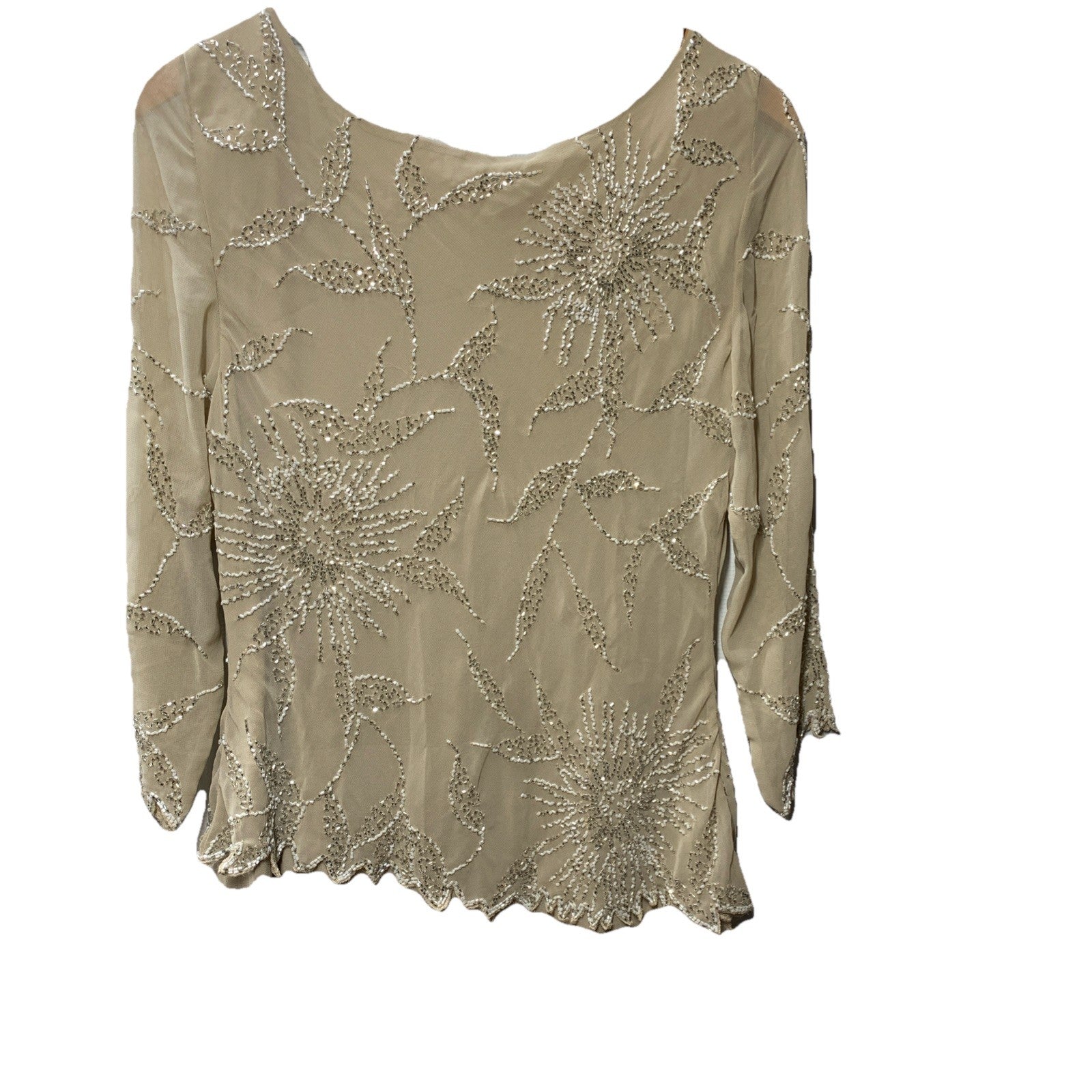 J Kara Women Scoop Neck 3/4 Sleeve Beaded Top Evening Long Dress Pull-on Size 12