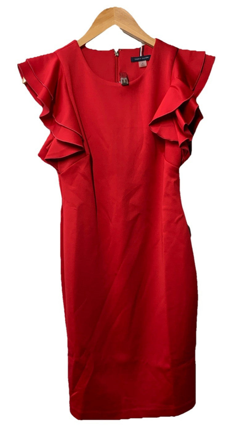 Tommy Hilfiger Casual Sheath Dress with Flutter Sleeves in Scarlet Red Size 6P