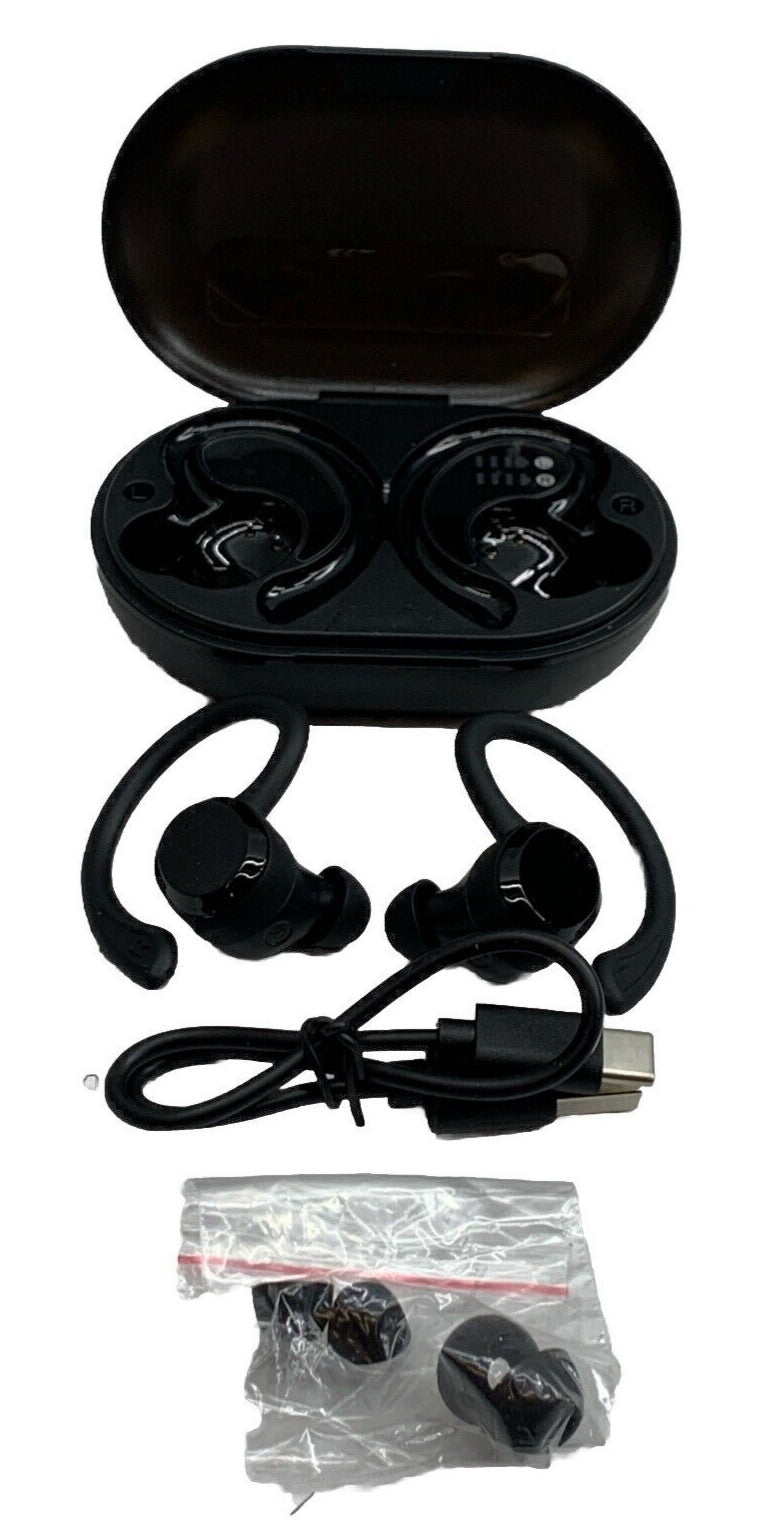 Rulefiss Q38 Black True Wireless Ear Hook Active Noise Cancelling Earbuds Black