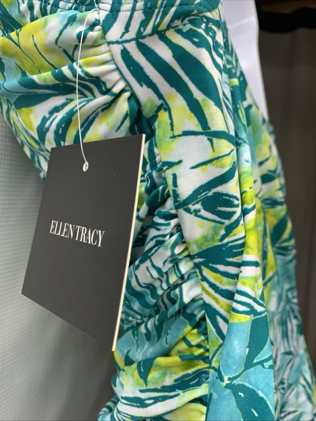 Ellen Tracy One Piece Swimsuit Size 10 Peacock Blue Yellow Over One Shoulder