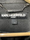 Karl Lagerfeld Paris Black Wool Coat Size L Long Sleeve LWOMW713 Big Collar