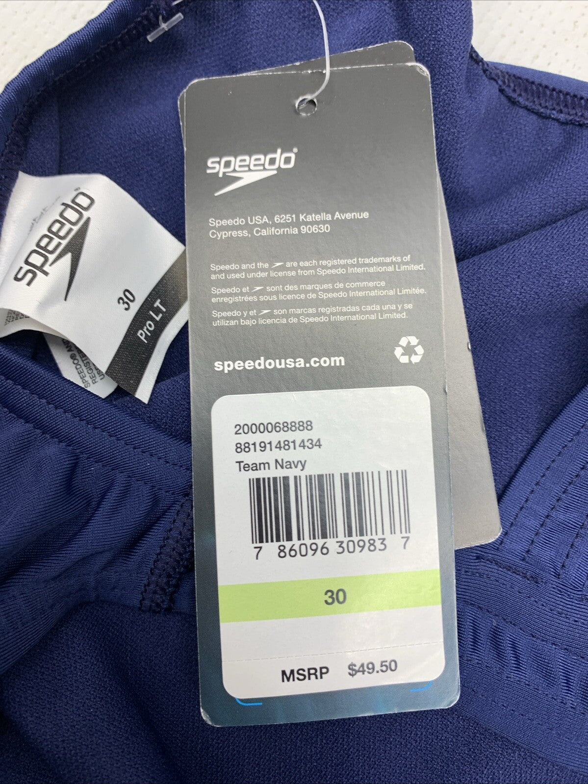 Speedo 252842 Prolt Super Solid Speedo Navy One Piece Swimsuit Size 30 Swimwear