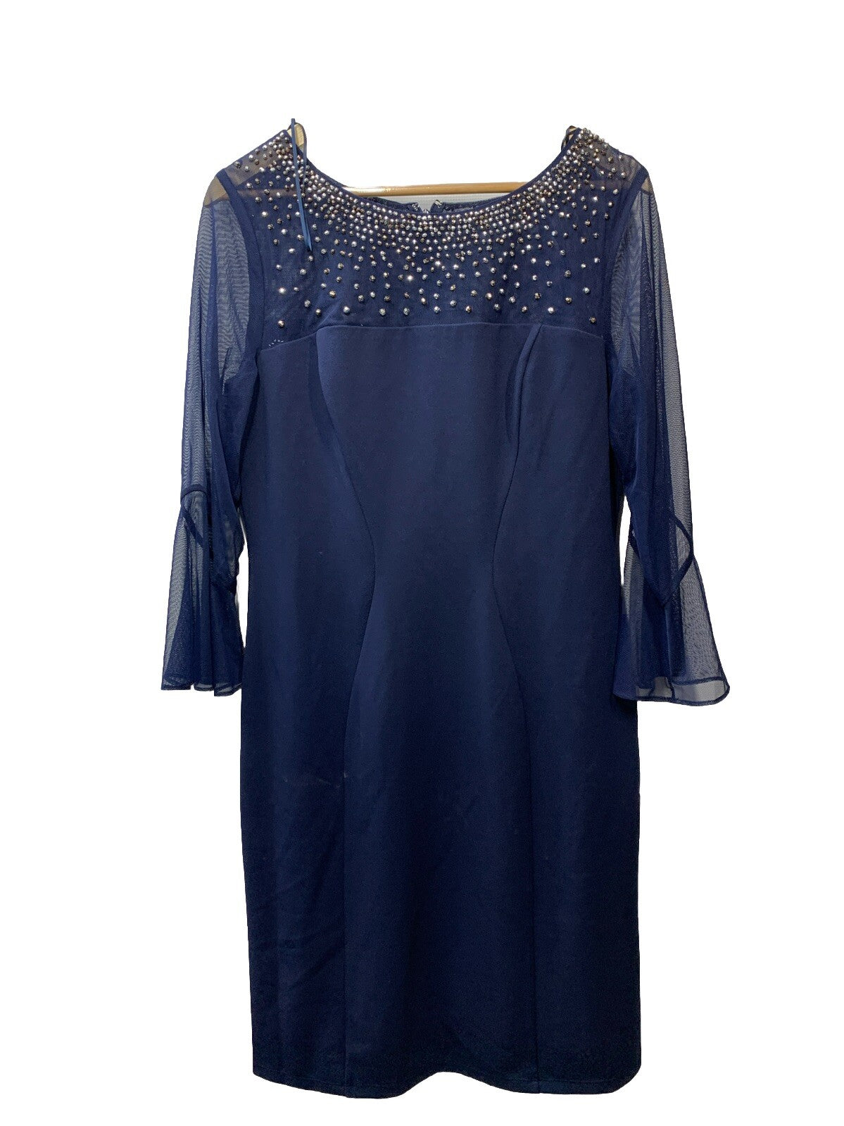 Alex Evenings 8160208 Navy Embellished Illusion Neckline Sheath Dress Size 12