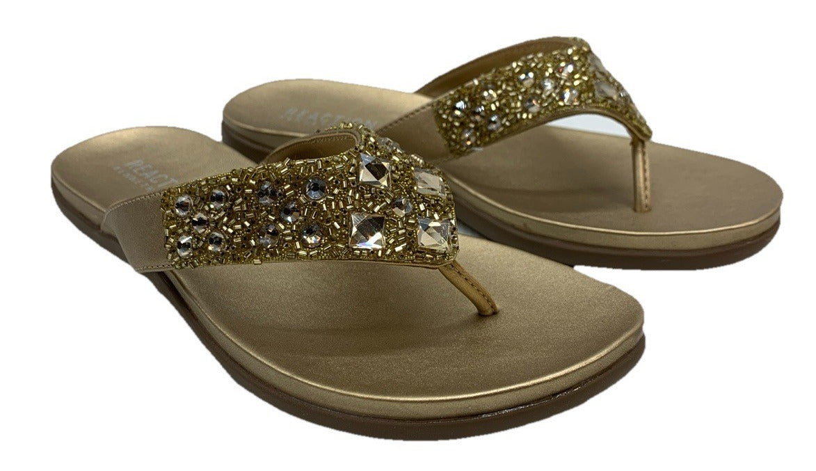 Kenneth Cole Reaction Womens Glam-Athon Gold Flip-Flops Size 6.5 Slip-on Sandal