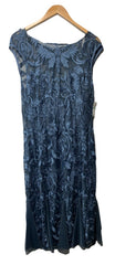 Alex Evenings Womens Short Embroidered Cocktail Party Dress Size 16 Vintage Blue