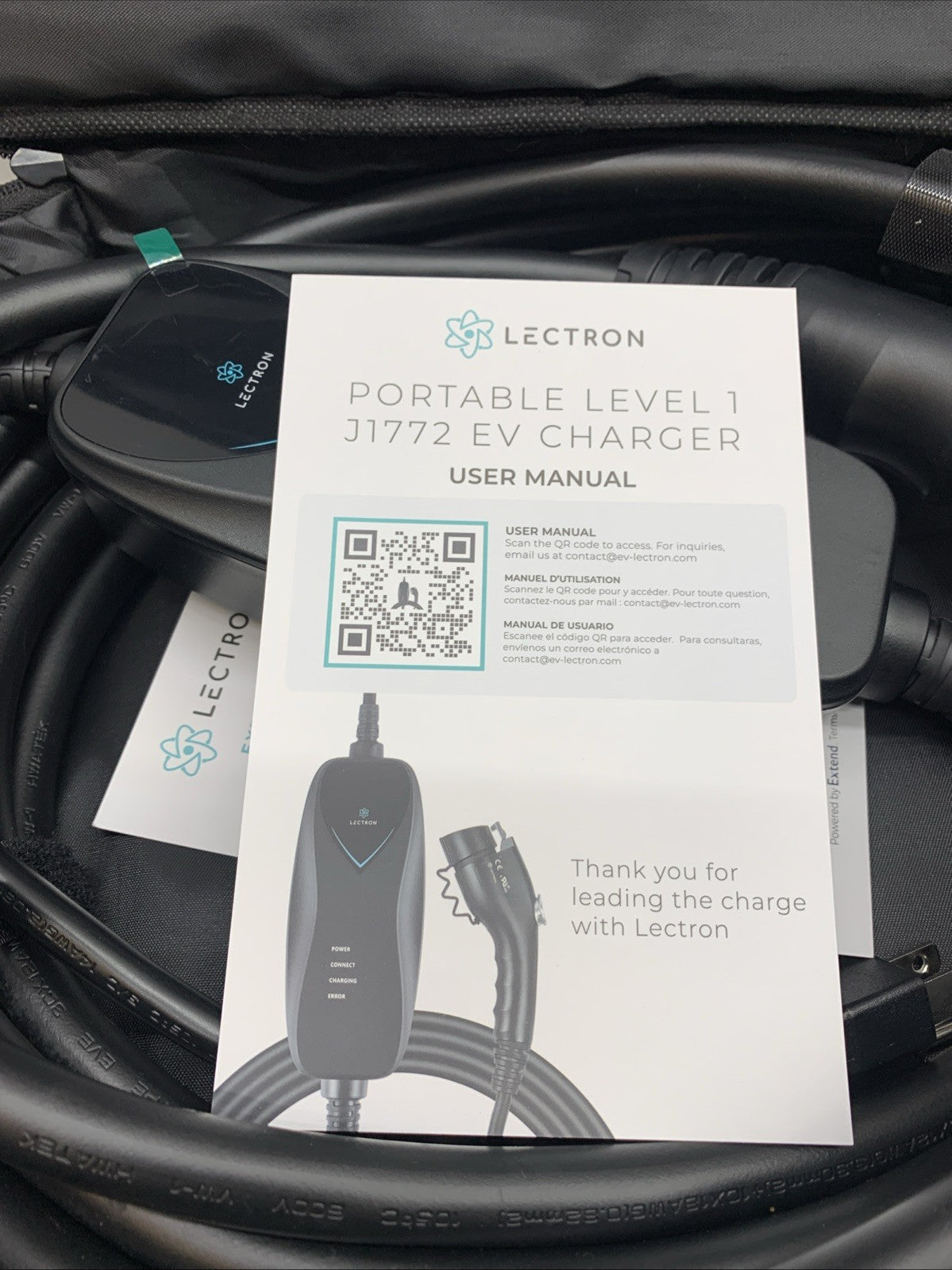 Lectron Level 1 EV Charger - ETL Certified, 110V, 15 Amp, 16 ft Extension 120V