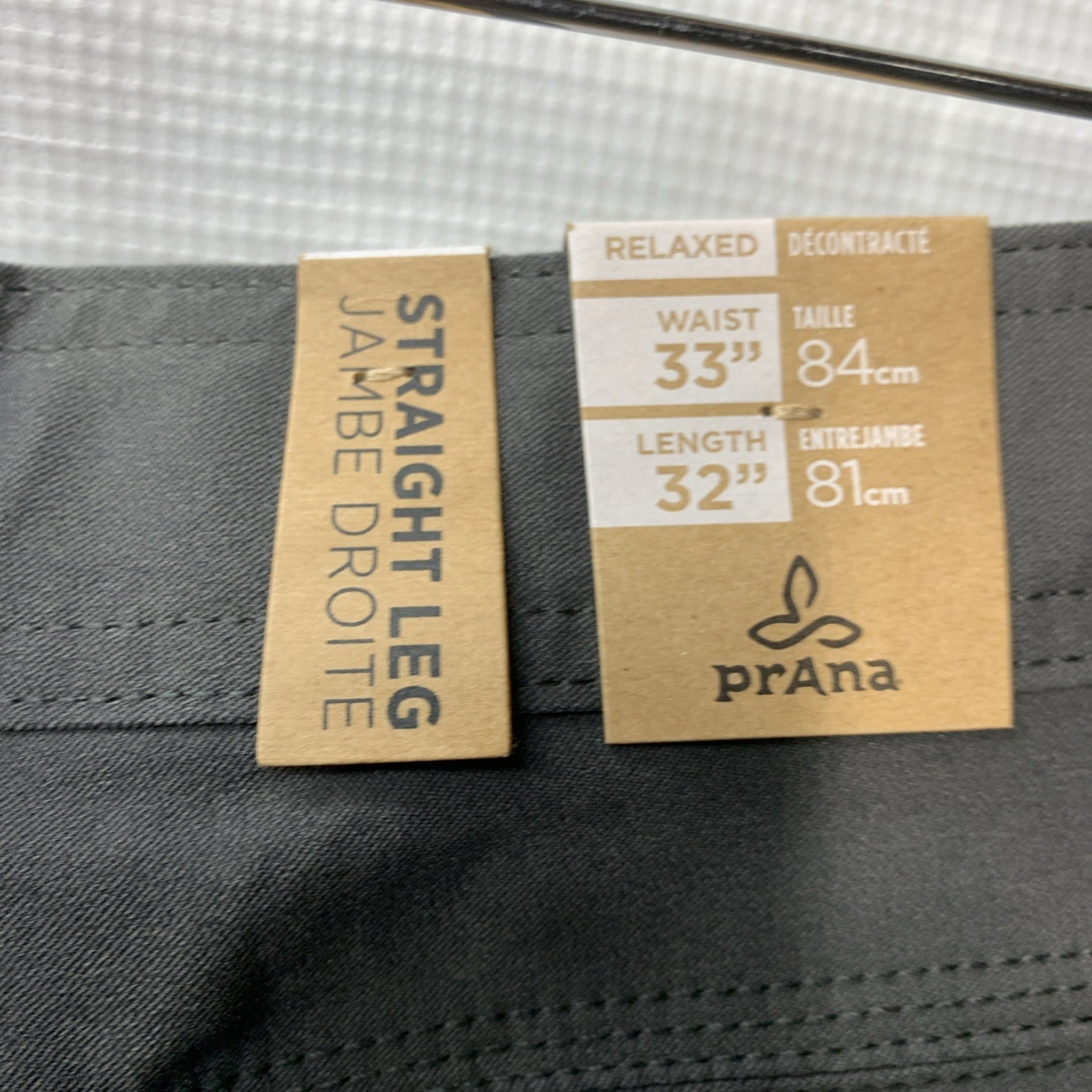 prAna Stretch Zion Pant II 33Wx32L Men's Dark Iron Relaxed Straight Leg Jean