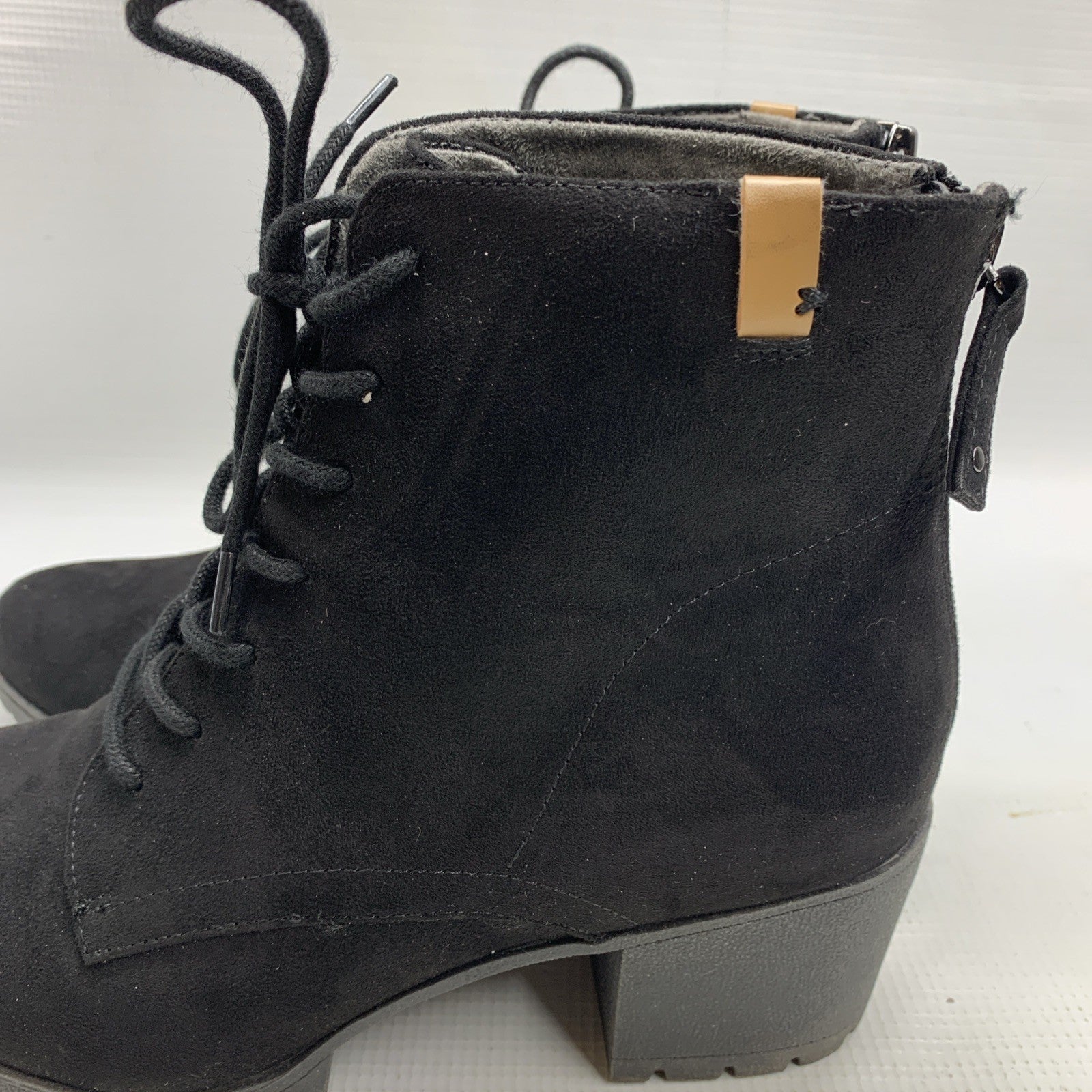 Dr Scholls Womens Size 9M Lawrence Black Casual Lace Up Block Heel Boots Black
