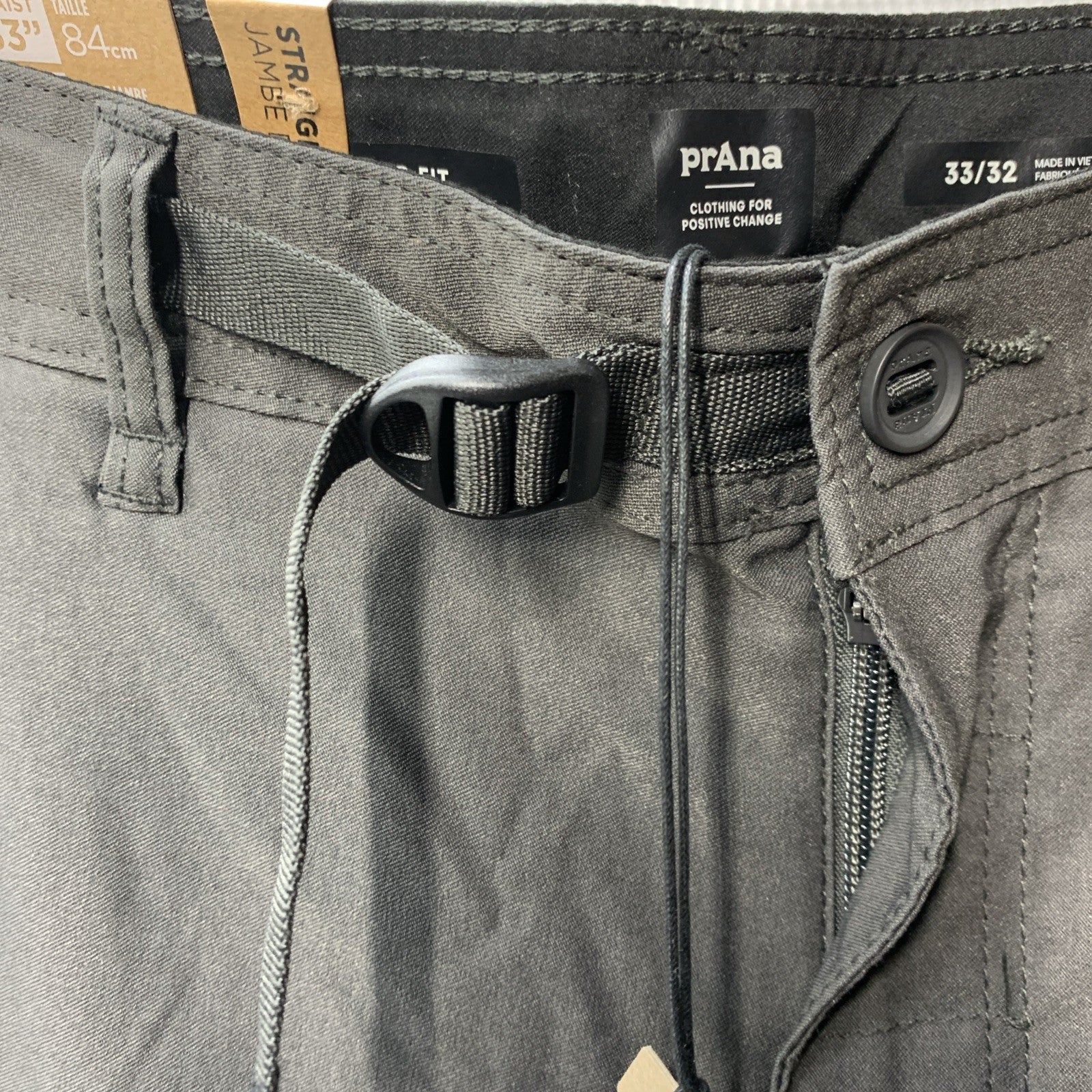 prAna Stretch Zion Pant II 33Wx32L Men's Dark Iron Relaxed Straight Leg Jean