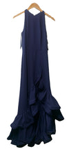 Betsy & Adam Women's Navy Blue Long Sleeveless Crepe Tiered Ruffle Gown Dress 6