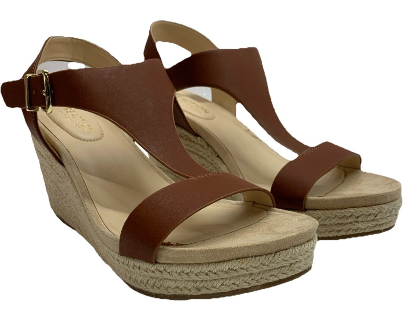 Kenneth Cole REACTION Women's Card Platform Wedge Sandal 9 Tan Ortholite Foam