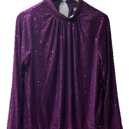 Grace Karin Women's Medium Purple Sequin Long Sleeve Pullover Blouse Sparkly