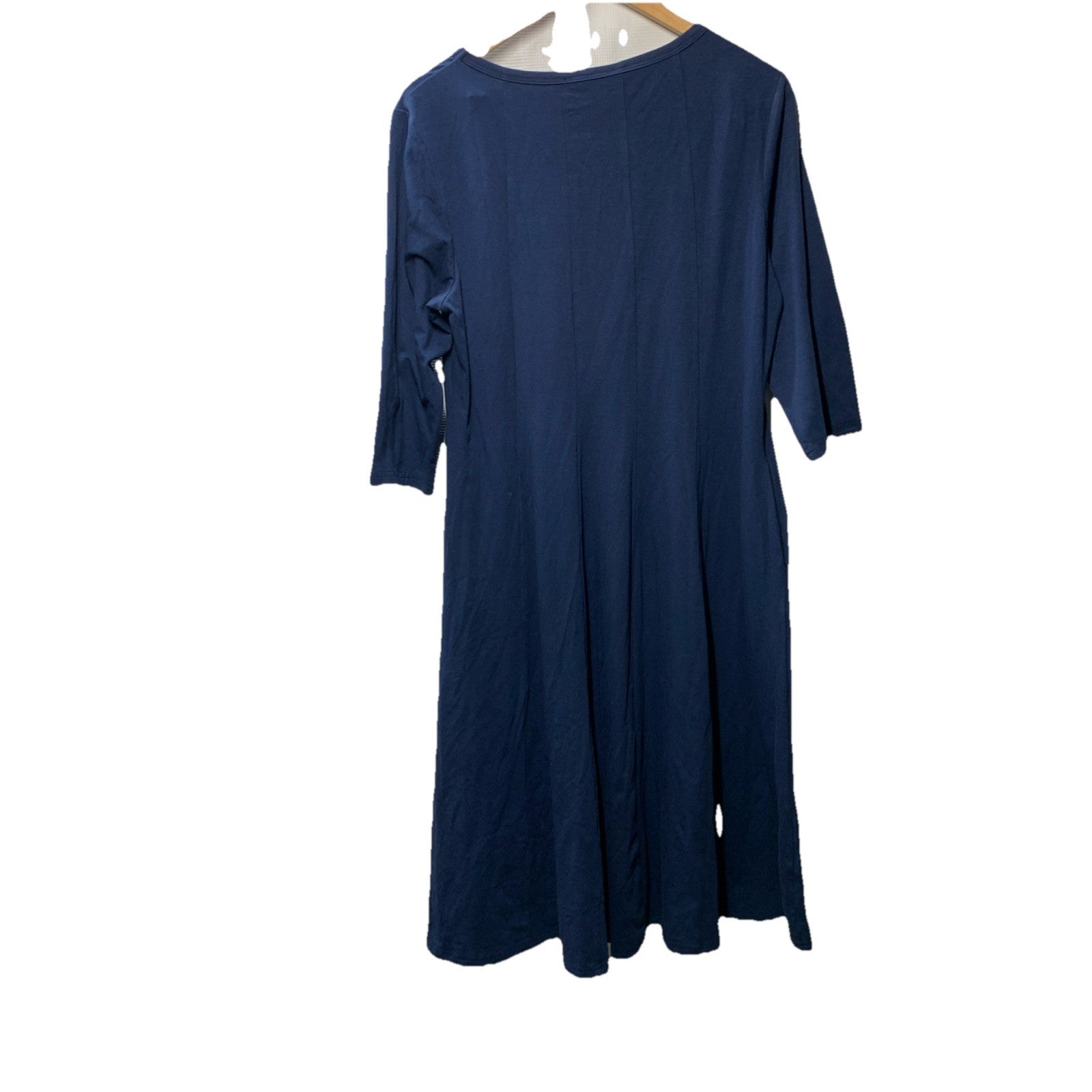 Navy blue women's A-line dress with 3/4 sleeves, casual and formal style, from Grace Karin, loose fit for comfortable wear.