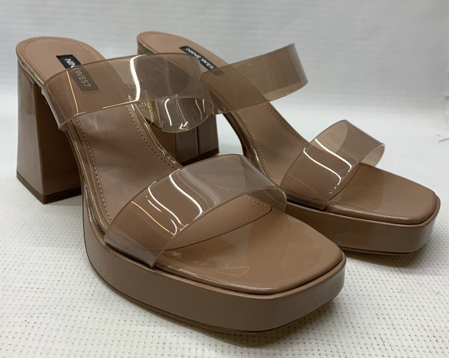 NINE WEST Women’s Tilah Heeled Sandal Clay101 Size 9.5 Open Square Toe Slip On