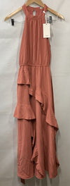 Grace Karin Pink Sleeveless Halter Dress Women's Large, Flowy  Long Ruffle Small