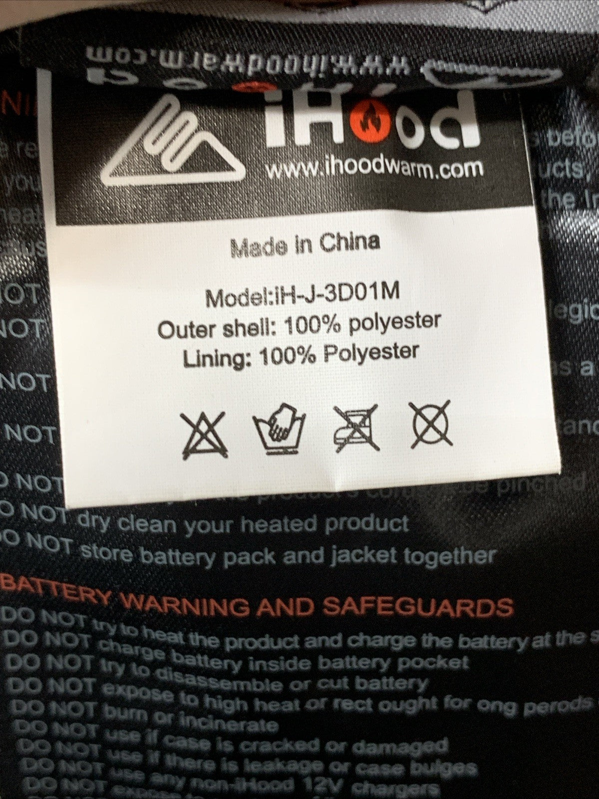 Mens Heated Jacket with Detachable Hood Waterproof Winter Outdoor Size 3XL Black