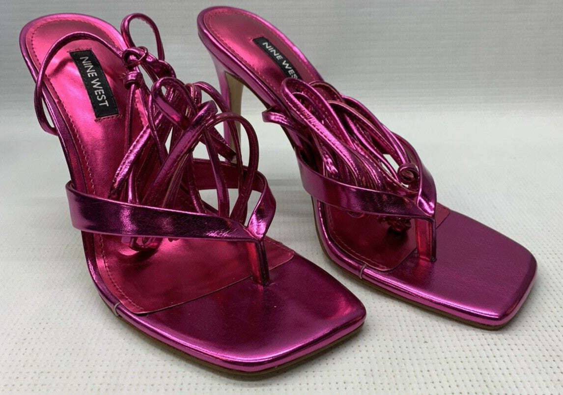 Nine West Women's Terrie Ankle Wrap Heeled Sandal Dark Metallic Pink | Prom 7.5