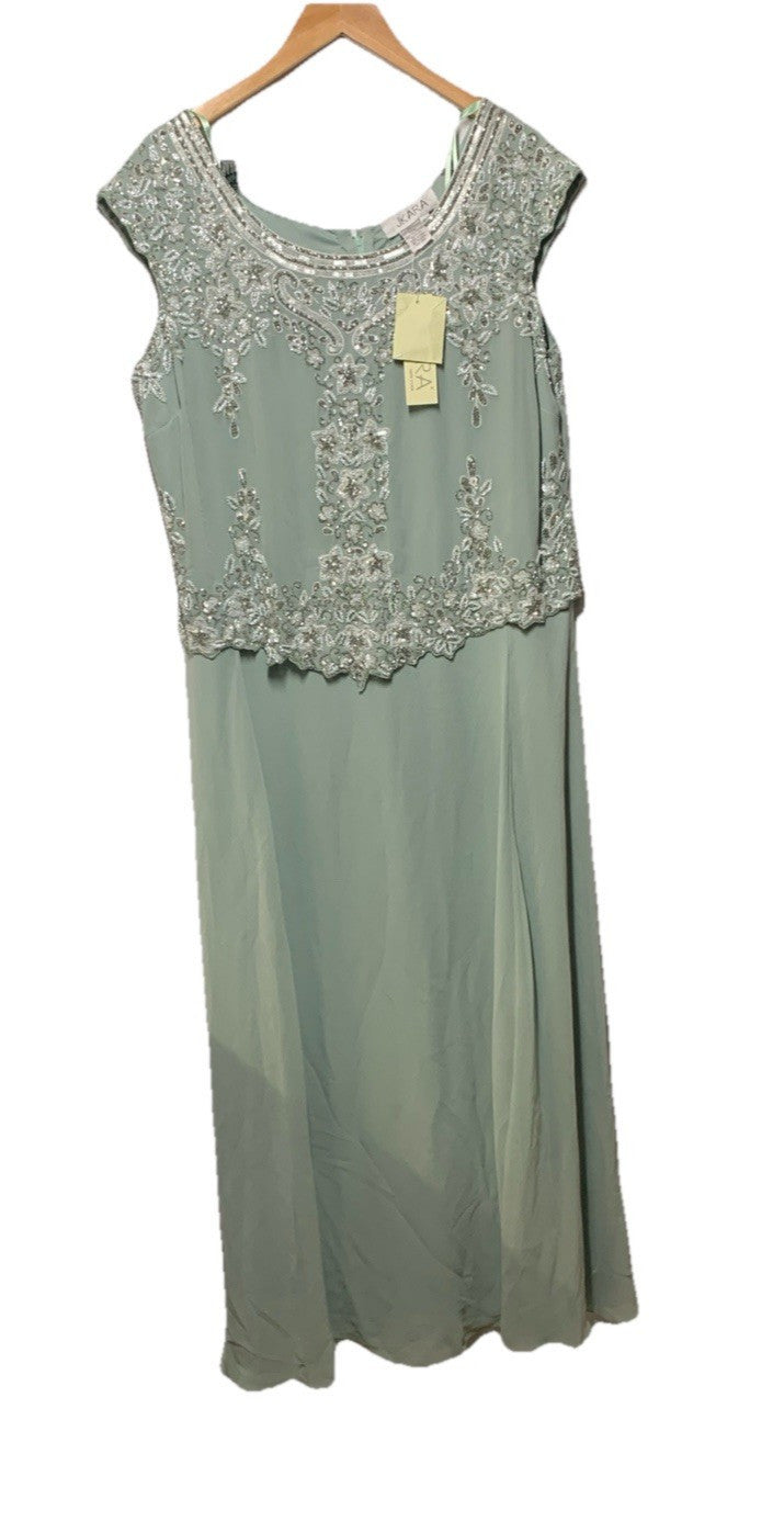 J Kara Womens Cap Sleeve Long Beaded Wedding Party Formal Evening Dress Size 18W