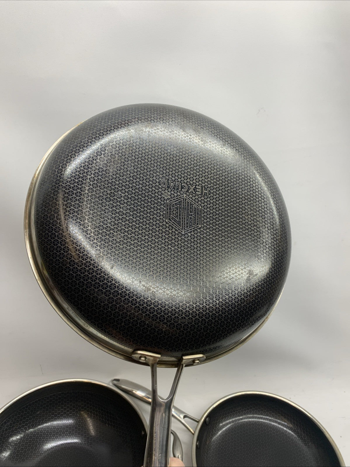 HexClad Hybrid Nonstick Cookware 7-Piece Pan Set with Cover Lid and Wok - USED