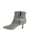 Jeweled Rhinestone Crystal Ankle Boot Booties Pointed Toe Block Heel Sz 7 Silver