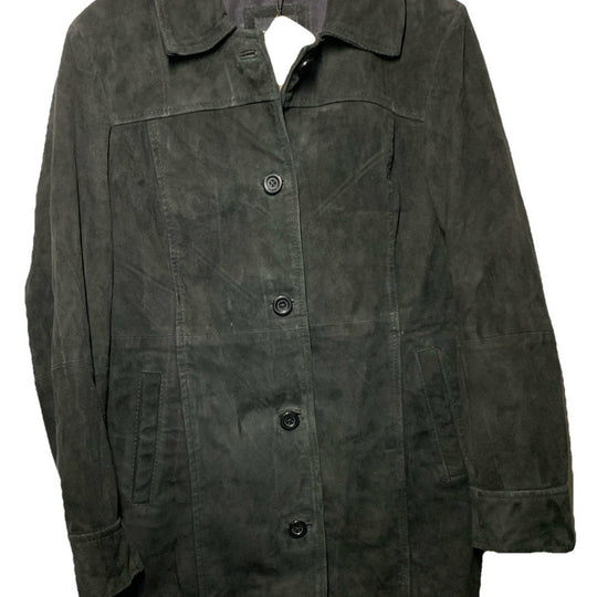 Real Leather Women’s OverCoat Long Sleeve Collared Vintage Style Size Medium