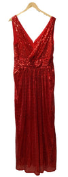 Kate Kasin Long V-Neck Sequined Sparkling Evening Bridesmaid Dress Size 14, Red