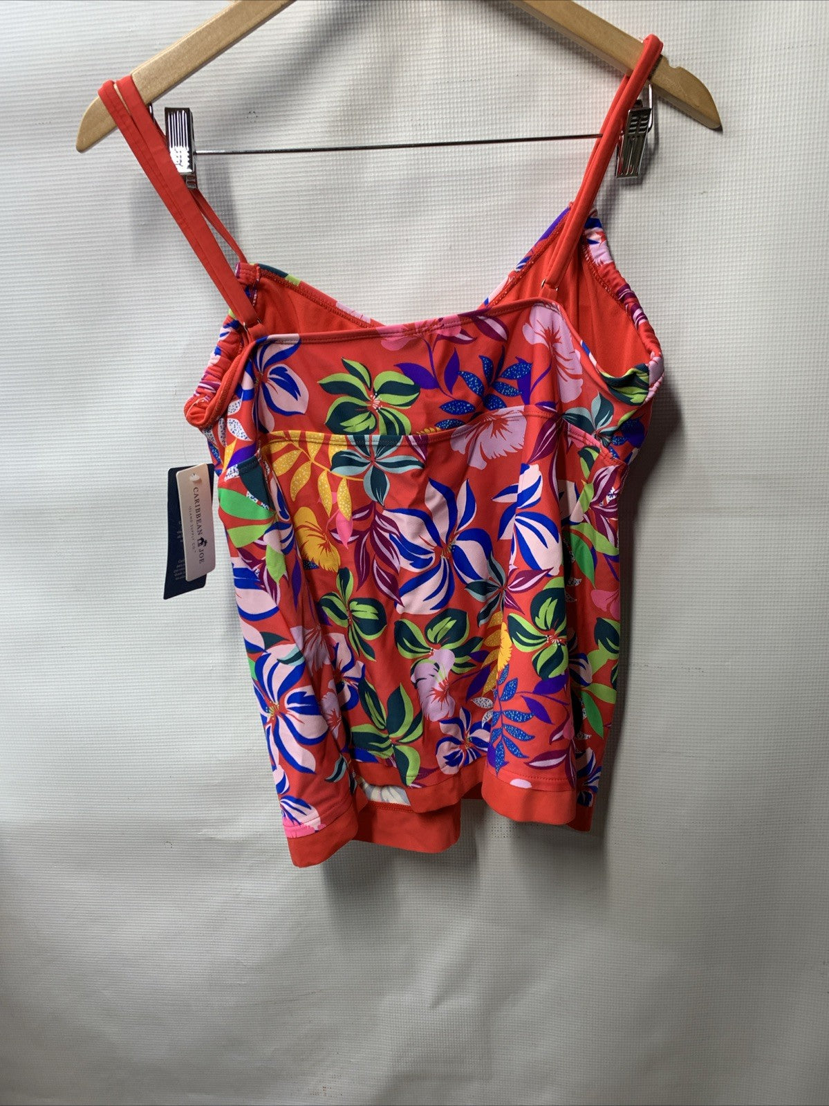 Women's Caribbean Joe Floral Tankini Swim Top RL2SP31 Size 14 Pull On Stretchy