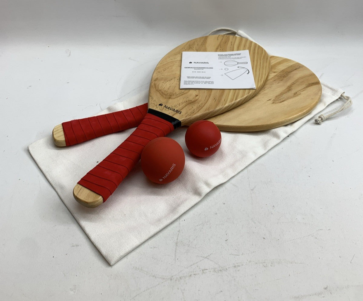 Navaris Wooden Beach Rackets Set Includes 2 Paddles and 2 Balls Red Outdoor