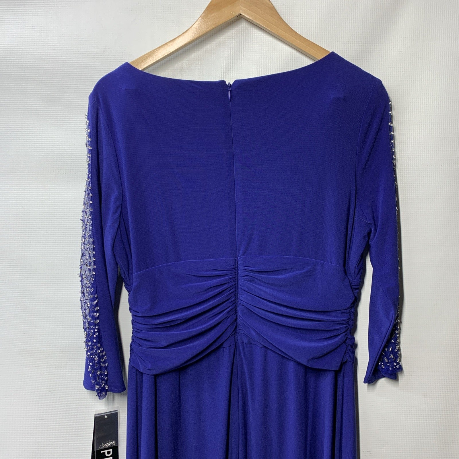 S.L. Fashions Womens Long Length Ruched Waist Formal Evening Dress Size 14P Blue