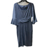 Adrianna Papell Women's Metallic Knit Draped Dress Steel Blue Square Neck Size 6