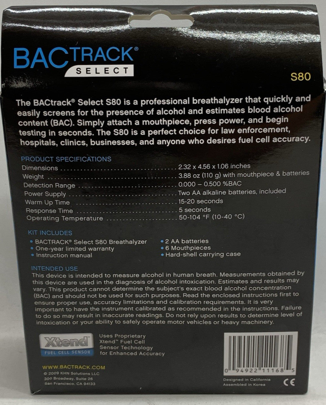 BACTrack S80 Select Digital Breathalyzer Alcohol Tester w/ 5 Mouthpieces & Case